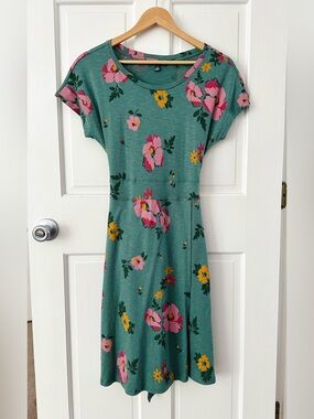 Toad&Co Cue Wrap Short Sleeve Dress Silver Pine Teal Floral Size S